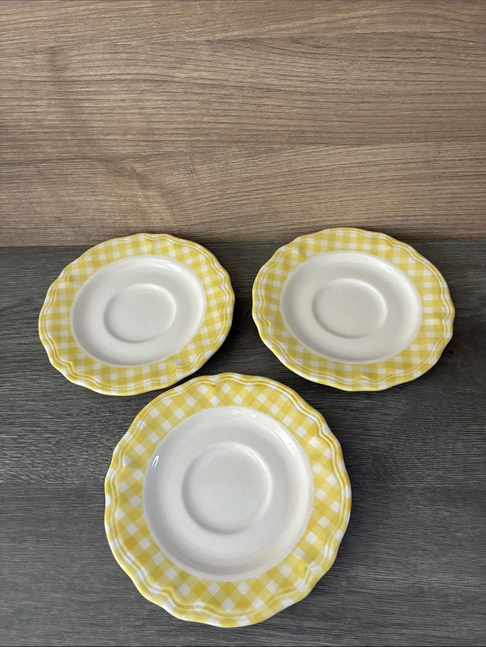 Sears Judy Ironstone 4004 Yellow Check Saucers ONLY Set of 6